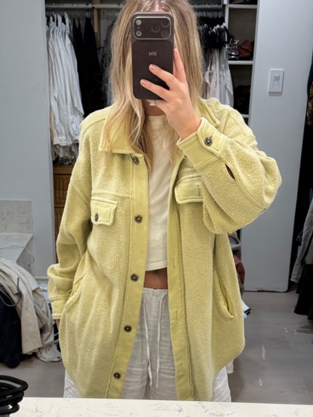 Free People Pale Yellow Teddy Shacket Jacket